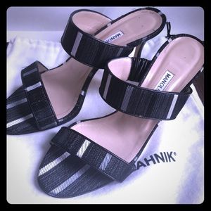 Black and Sliver Manolo Slip On Heels 👠Sz 37